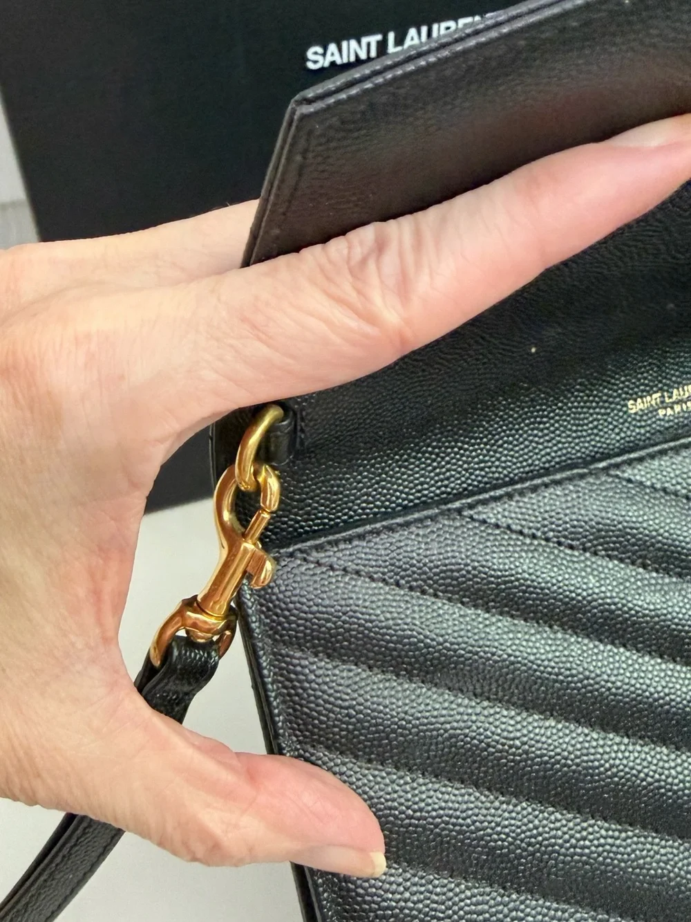 Saint Laurent Black Chevron Quilted Leather Clutch with matching Card Holder